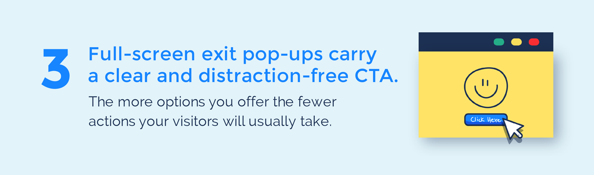 visual guide to exit intent popups full-screen exit pop-ups carry a clear and distraction-free CTA